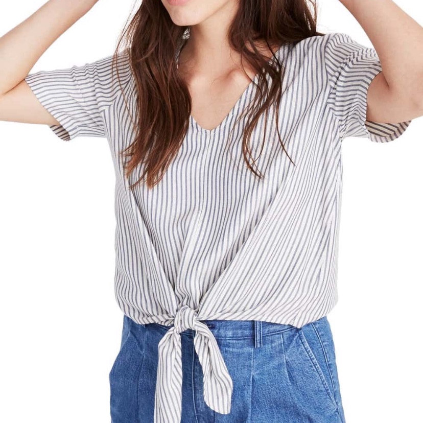 M A D E W E L L Pinstripe Tie Front Blouse